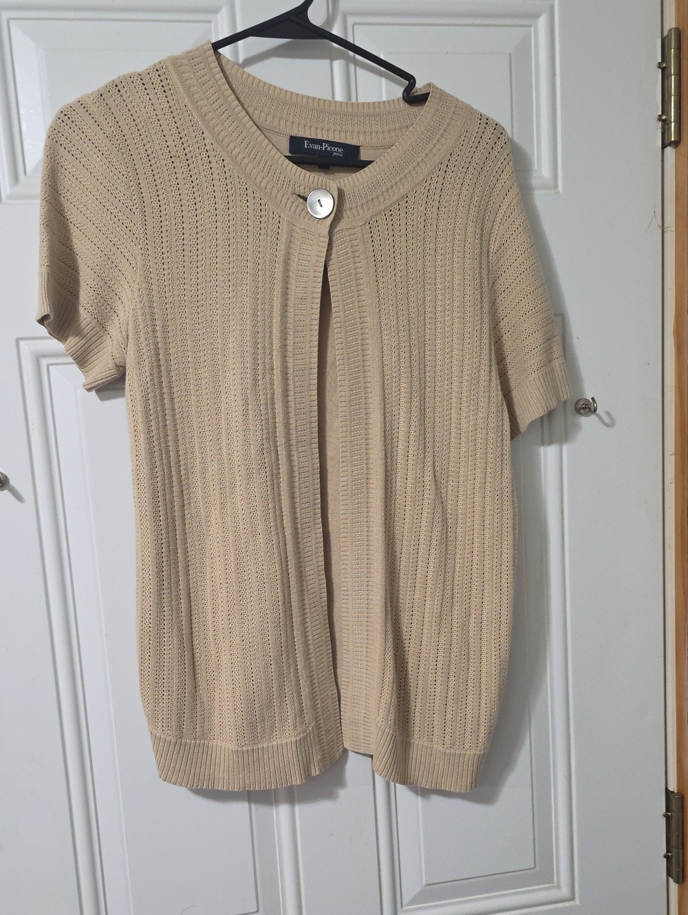 Evan Picone Beige Short-Sleeve Button-Front Knit Cardigan
